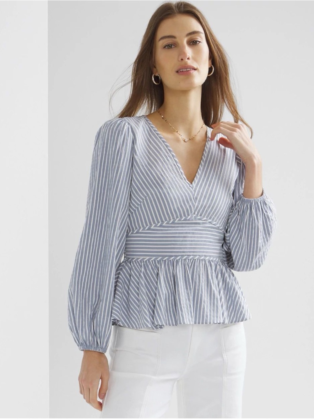 White House Black Market Striped Cinched Peplum Blouse Size 14 NWT